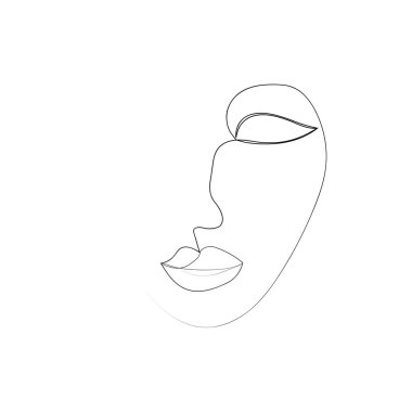 Sürekli çizgi, set yüzleri ve saç stili çizimi, moda konsepti, kadın güzellik minimalisti, tasarım baskısı illüstrasyonu