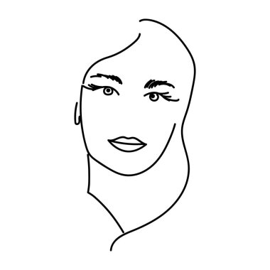 Modern Soyut Yüz Portresi. Doğrusal Mürekkep Fırçası. Çizgi Sanat. Moda Tarzı Siyah ve Beyaz Soyutlama Posteri.