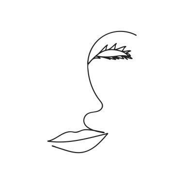 Modern Soyut Yüz Portresi. Doğrusal Mürekkep Fırçası. Çizgi Sanat. Moda Tarzı Siyah ve Beyaz Soyutlama Posteri.