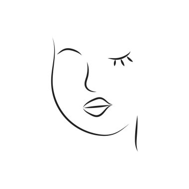 Modern Soyut Yüz Portresi. Doğrusal Mürekkep Fırçası. Çizgi Sanat. Moda Tarzı Siyah ve Beyaz Soyutlama Posteri.