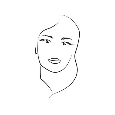 Modern Soyut Yüz Portresi. Doğrusal Mürekkep Fırçası. Çizgi Sanat. Moda Tarzı Siyah ve Beyaz Soyutlama Posteri.