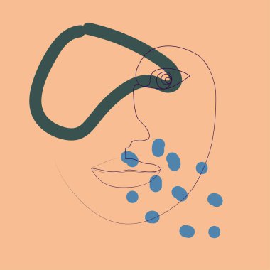 Modern soyut grafik tarzında kadın portresi. Modern sürekli tek çizgi çizimi. Soyut sanat eserleri, modern duvar resimleri..