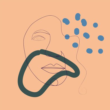 Modern soyut grafik tarzında kadın portresi. Modern sürekli tek çizgi çizimi. Soyut sanat eserleri, modern duvar resimleri..