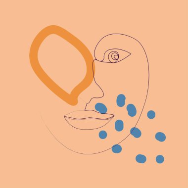 Modern soyut grafik tarzında kadın portresi. Modern sürekli tek çizgi çizimi. Soyut sanat eserleri, modern duvar resimleri..