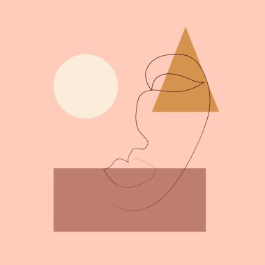 Kadınların Yüzü Devamlı Çizgi Sanatı. Modern moda tarzında, geometrik şekillerin soyut Çağdaş kolajı. Dekoratif Sanat, Soyut Sanat Yazıcıları, Modern Duvar Sanatı