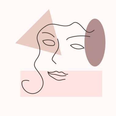 Modern soyut tarzda bir kadın portresi. Çağdaş moda tasarımı için el çizimi illüstrasyon.