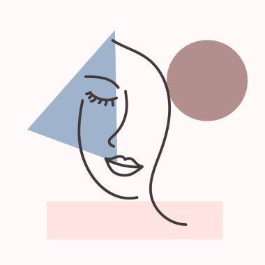 Modern soyut tarzda bir kadın portresi. Çağdaş moda tasarımı için el çizimi illüstrasyon.