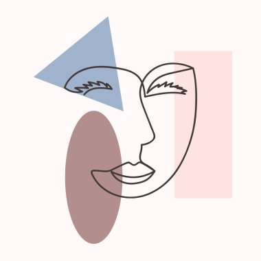 Modern soyut tarzda bir kadın portresi. Çağdaş moda tasarımı için el çizimi illüstrasyon.