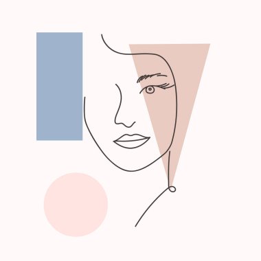 Modern soyut tarzda bir kadın portresi. Çağdaş moda tasarımı için el çizimi illüstrasyon.