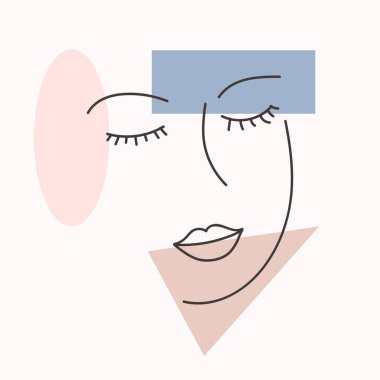 Modern soyut tarzda bir kadın portresi. Çağdaş moda tasarımı için el çizimi illüstrasyon.