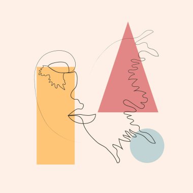 Kelebek Gerçeküstü Yüzler, set yüzleri ve saç stili çizimi, moda konsepti, kadın güzellik minimalisti, illüstrasyon oldukça seksi. Çağdaş portre