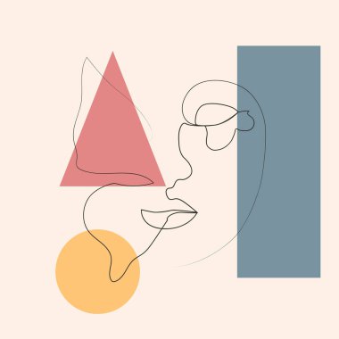 Kadın yüzü ve kelebek. Kelebekli çizgili kadın elleri. Bir çizgi çizerek soyut bir yüz ve kelebek. Portre minimalist stil. Botanik parmak izi. Kozmetiğin doğa sembolü.
