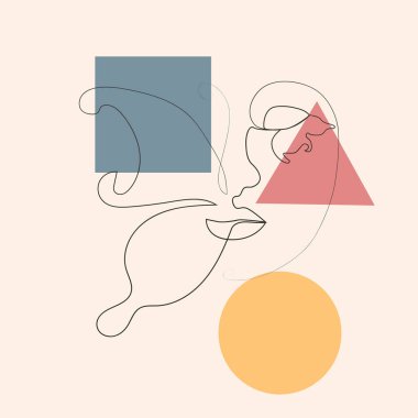 Kadın yüzü ve kelebek. Kelebekli çizgili kadın elleri. Bir çizgi çizerek soyut bir yüz ve kelebek. Portre minimalist stil. Botanik parmak izi. Kozmetiğin doğa sembolü.