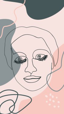 Kadının Yüzü Asgari Çizgi Tarzı. Modern moda tarzında, geometrik şekillerin soyut Çağdaş kolajı. Şablon Güzellik Konsepti