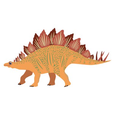 Stegosaurus sarısı, tarih öncesi dinozor koleksiyonu. Eski hayvanlar. El çizimi.