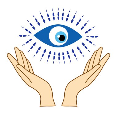 Mistik tanrıça elleri, kem gözler, ayın kutsal sembolleri. Esrarengiz, ruhani, büyücü esinlenilmiş kavram