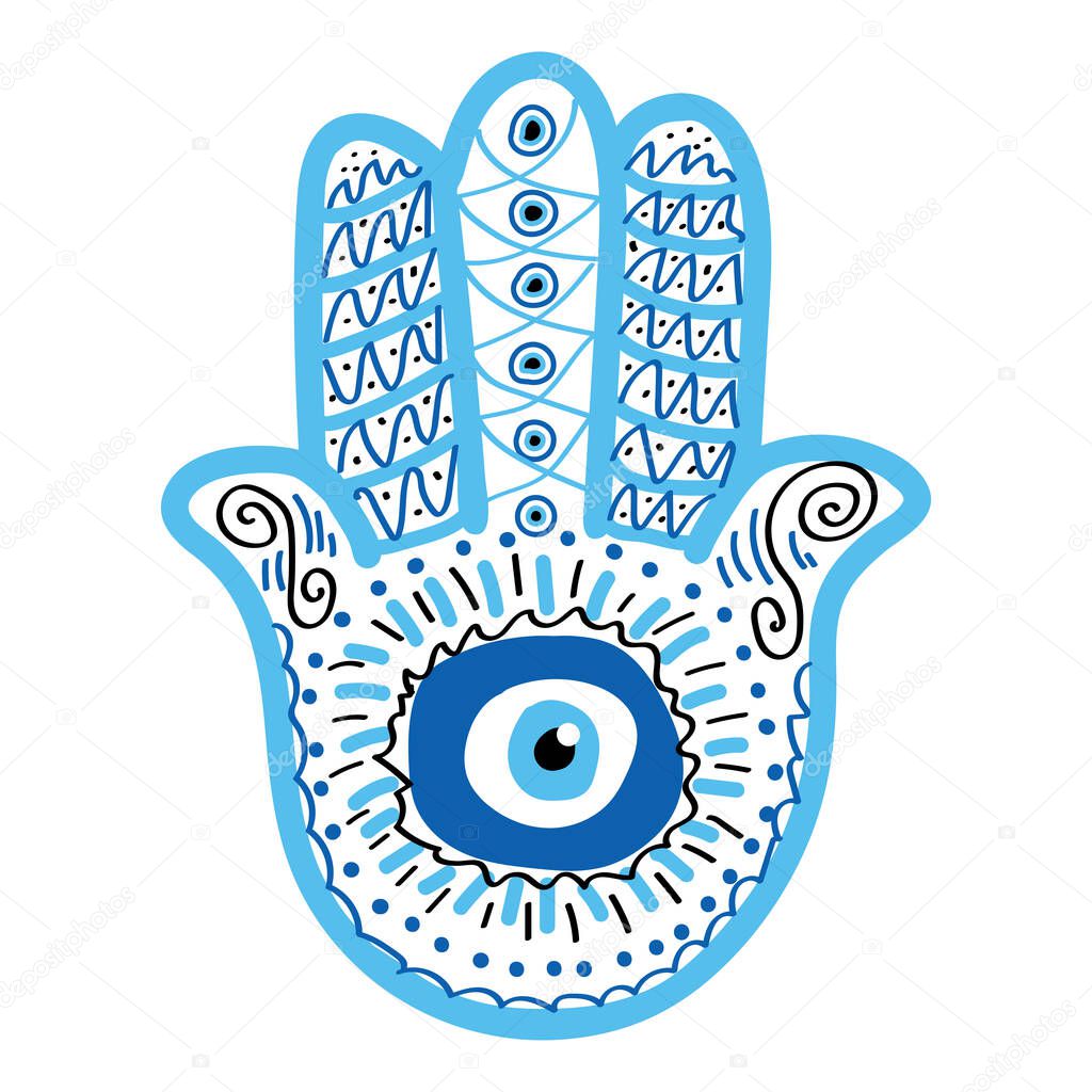 Ornate Hamsa, amulet against the evil eye and spoilage. Popular Arabic and Jewish amulet. Mystic, alchemy, occult concept. Astrology, esoteric, religion.