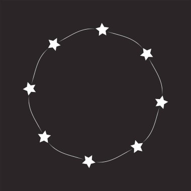 Yıldızlardan yapılmış çerçeve, parlak, beyaz, koyu bir arkaplanda parlıyor..