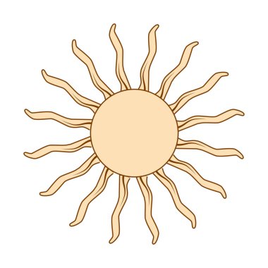 Sihirli konsept, yüzlü klasik güneş, altın rengi, trend bej rengi, stilize oyma. Astroloji için illüstrasyon, boho tasarımı, falcılık için pagan sembolleri..