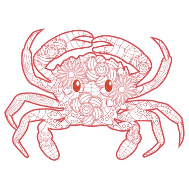 Yetişkinler için boyama kitabı, dövme, gömlek tasarımı için el çizimi zendolgıl yengeç