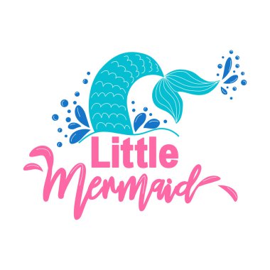 Küçük denizkızı. Su sıçratan deniz kızı kuyruğu kartı. Yaz, aşk ve deniz hakkında ilham verici bir alıntı.