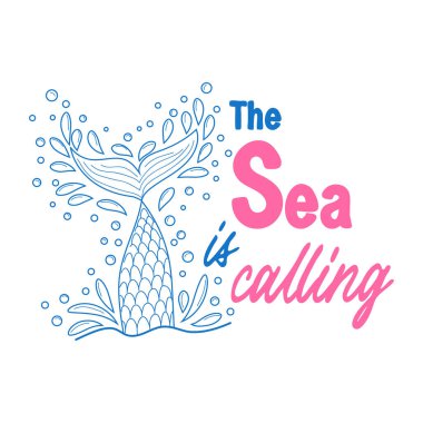 Deniz beni çağırıyor. Deniz kızı kuyruğu kartı, su sıçraması, yıldızlar. Yaz, aşk ve deniz hakkında ilham verici bir alıntı.