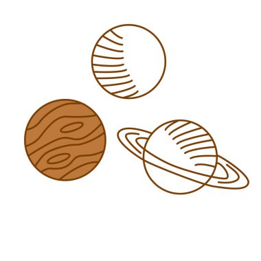 Gezegenler doğrusal simgeler izole evren konsepti, trend bej, kahverengi