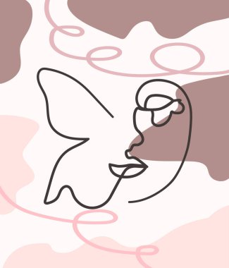 Kelebek Gerçeküstü Yüzler, yüzler ve saç stili, moda konsepti, kadın güzellik minimalisti, illüstrasyon oldukça seksi. Çağdaş portre