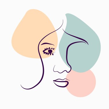 Kadın portreleri. Soyut kadın portresi, moda kızların siluetleri, kadın yüzlü modern posterler.