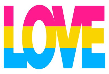 LGBT gurur bayrağı, Pansexual Priride. Çok renkli barış bayrağı hareketi. Orijinal renk sembolü. Aşk sözcüğünün biçiminde