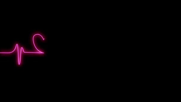 Neon heartbeat on a dark brick wall. Neon pulse sign with an luma matte. — Stock Video