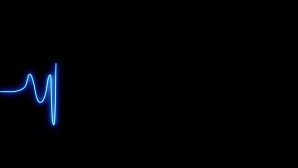 Ligne bleue auto-dessinante Rythme cardiaque néon sur un fond sombre. Signe d'impulsion néon avec luminosité mate. — Video