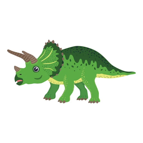 Triceratops Grün Sammlung Prähistorischer Dinosaurier Uralte Tiere Handgezeichnet — Stockvektor