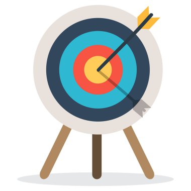 Oklu hedef, tripodun üzerinde duruyor. Hedefe ulaşma kavramı.