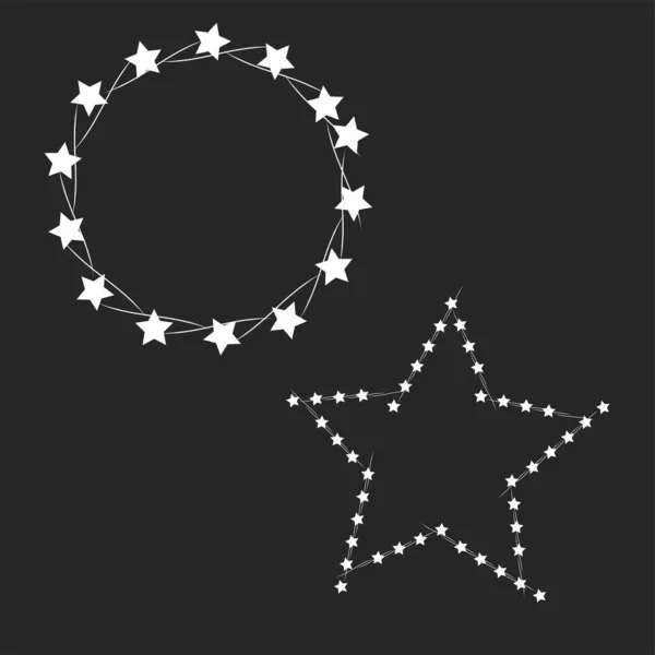Marco Hecho Estrellas Brillante Blanco Que Brilla Sobre Fondo Oscuro — Vector de stock