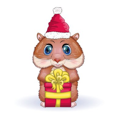 Noel Baba şapkalı şirin hamster, yalnız Noel 'de.