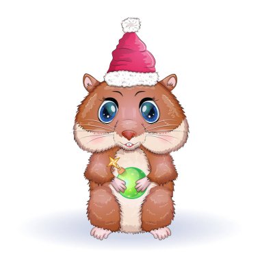 Noel Baba şapkalı şirin hamster, yalnız Noel 'de.