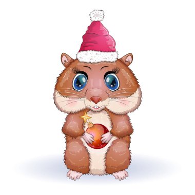 Noel Baba şapkalı şirin hamster, yalnız Noel 'de.