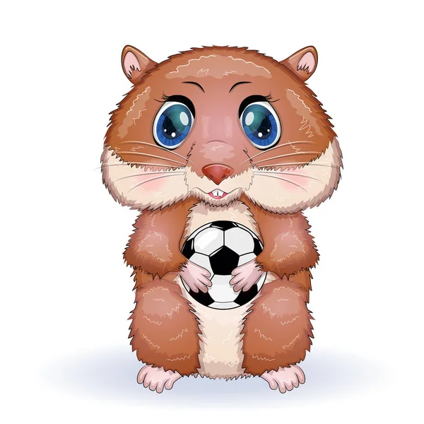 かわいいハムスターサッカーボールゲーム ハムスター漫画のキャラクター 面白い動物のキャラクター — ストックベクタ