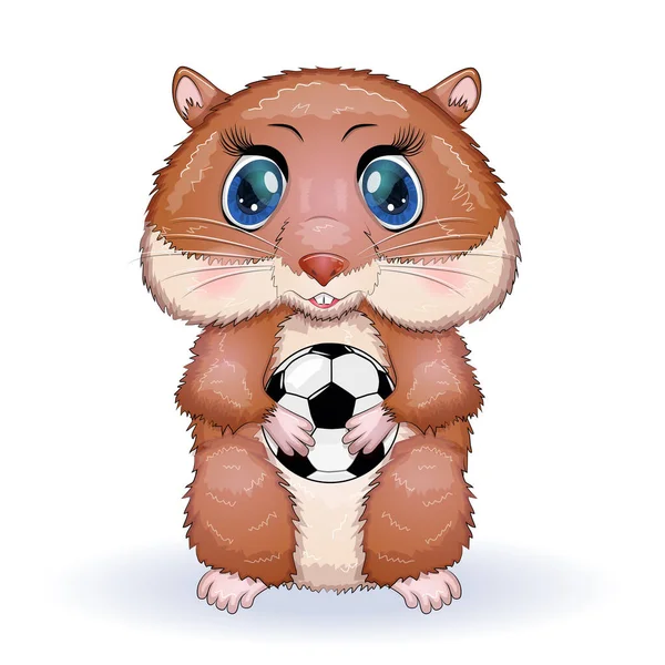 かわいいハムスターサッカーボールゲーム ハムスター漫画のキャラクター 面白い動物のキャラクター — ストックベクタ