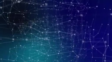 Noktaları ve çizgileri hareket ettiren soyut dijital bağlantı. Teknoloji geçmişi. Ağ bağlantısı yapısı. Üç boyutlu. Kusursuz döngü. 4K