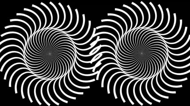 Giri psichedelici. Linee bianche nere a strisce rotonde. Estrazione rotante ipnotica vorticosa. Effetto Op art, illusione ottica. Animazione loop senza interruzioni. — Video Stock