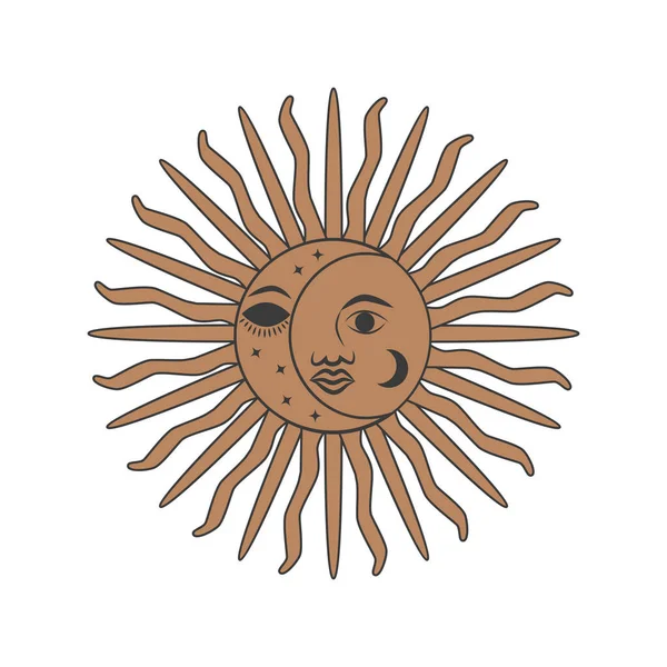 Symbole Ésotérique Design Mystique Magique Avec Soleil Étoiles Lune — Image vectorielle