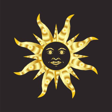 Güneş, hilal, yıldızlar ve bulutlu mistik altın boho dövmeleri. Doğrusal tasarım, el çizimi. Astroloji, mistisizm ve falcılık için elementler.