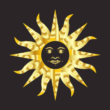 Güneş, hilal, yıldızlar ve bulutlu mistik altın boho dövmeleri. Doğrusal tasarım, el çizimi. Astroloji, mistisizm ve falcılık için elementler.