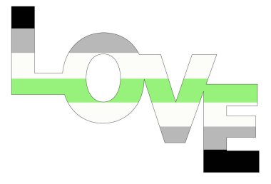 LGBT gurur bayrağı, Agender Pride. Çok renkli barış bayrağı hareketi. Orijinal renk sembolü. Aşk sözcüğünün biçiminde