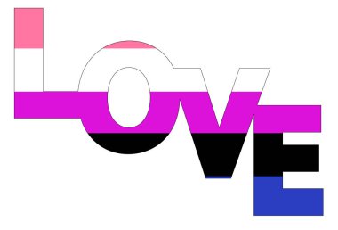 LGBT gurur bayrağı, cinsiyet akışkan gurur. Çok renkli barış bayrağı hareketi. Orijinal renk sembolü. Aşk sözcüğünün biçiminde