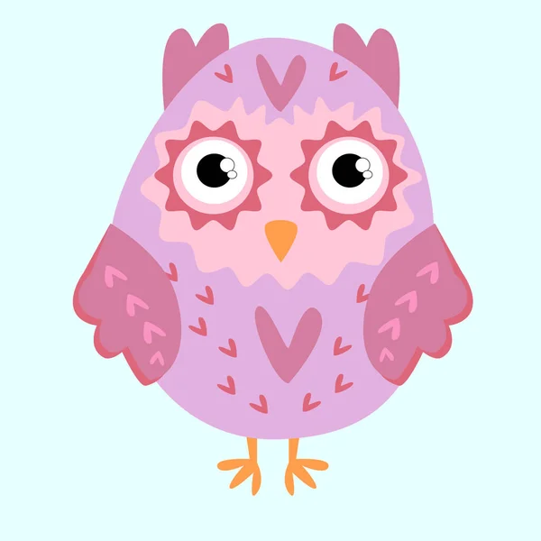 有耳朵和心脏的漂亮粉红猫头鹰 可爱的粉色和灰色卡通猫头鹰 用于婴儿淋浴 生日和邀请函设计 — 图库矢量图片