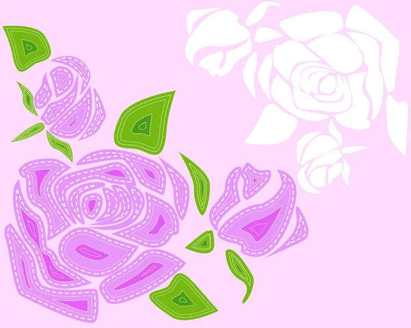 Rosas Elementos Diseño Contorno Bud Flor Hojas Dibujadas Estilo Costura — Archivo Imágenes Vectoriales