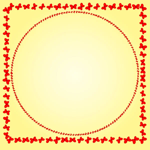 Cadre Papillons Rouges Sur Fond Doux Carré Cercle — Image vectorielle
